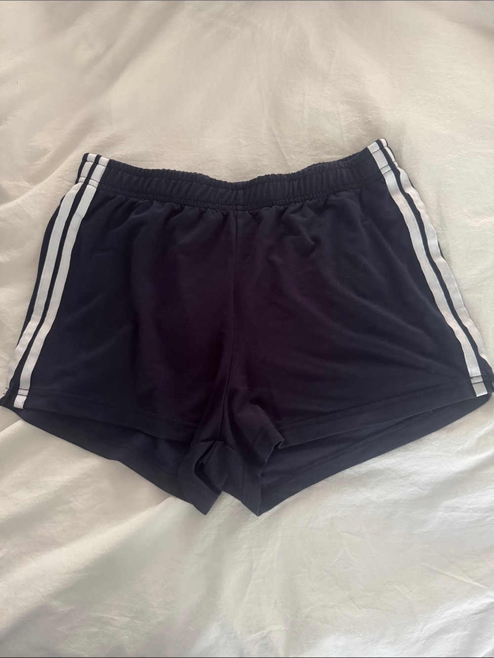 Perfect White Tee Navy Mikayla Athletic Shorts with White Side Stripes - Women's